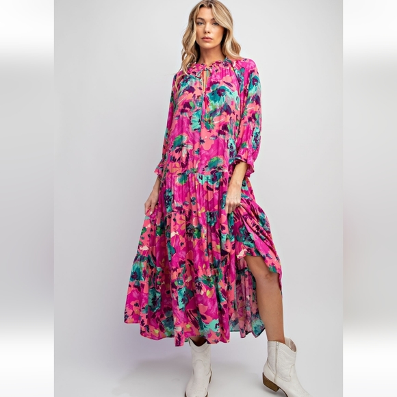 easel Dresses New Easel Ruby Pink Floral Maxi Dress Poshmark